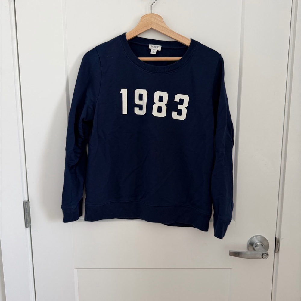 J. Crew Navy Crewneck Sweatshirt with White 1983 Graphic